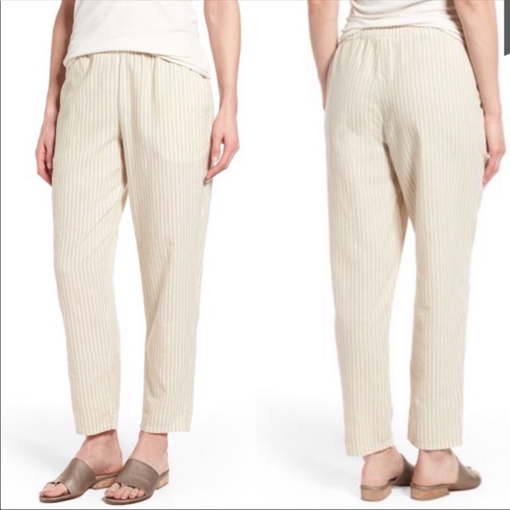 Eileen Fisher Striped Tapered Hemp Blend Ankle Pant In Size Large Petite